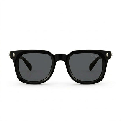 Lunettes de soleil Cartier – Carré en acétate noir avec temple en métal sculpté