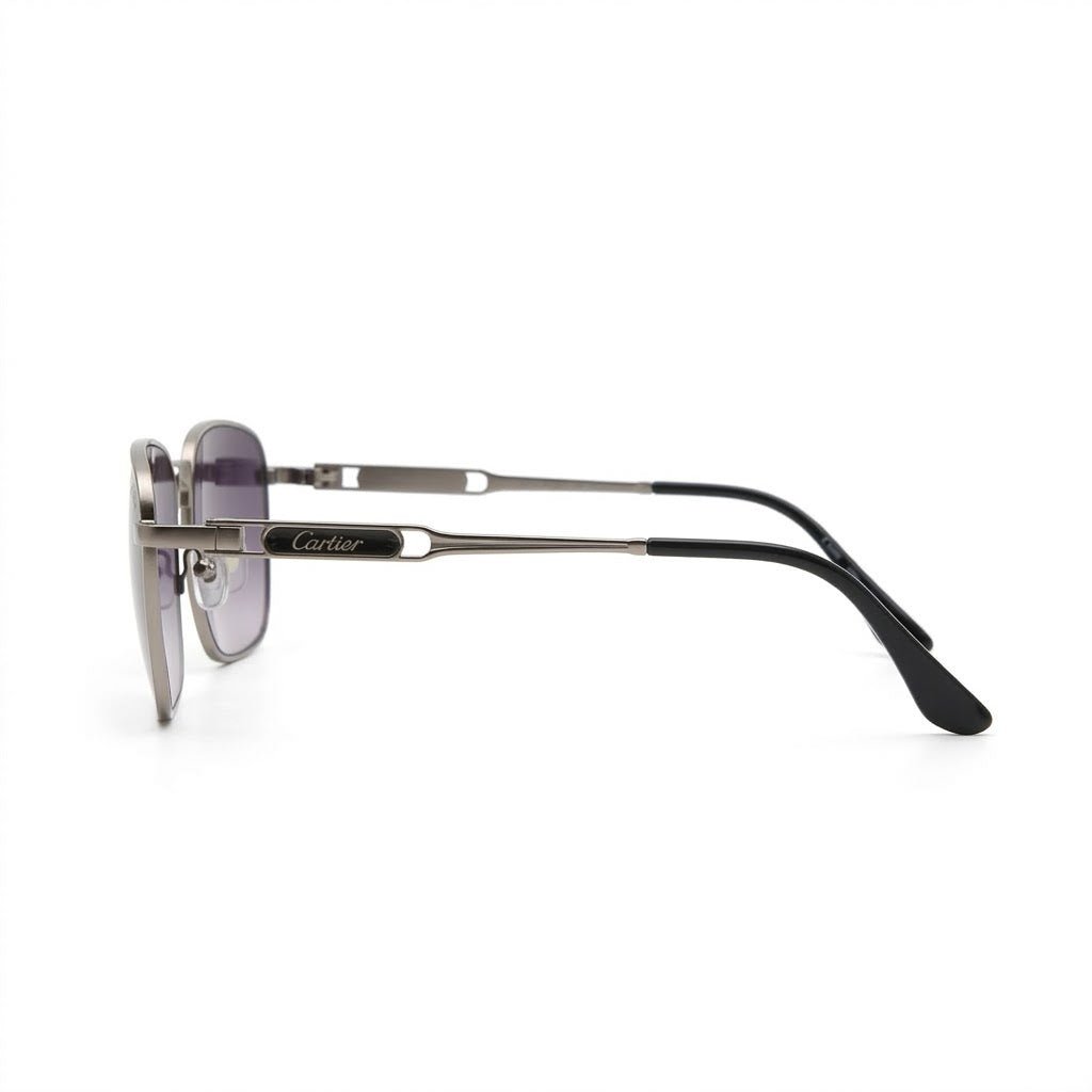 Lunettes de soleil Cartier – Carré en métal argenté aux verres violets dégradés