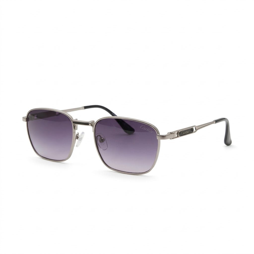 Lunettes de soleil carrées métal argenté verres violets dégradés – Amzi Optique Dakar