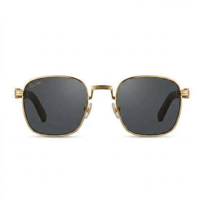 Lunettes de soleil Cartier – Carré en métal doré avec branches en bois
