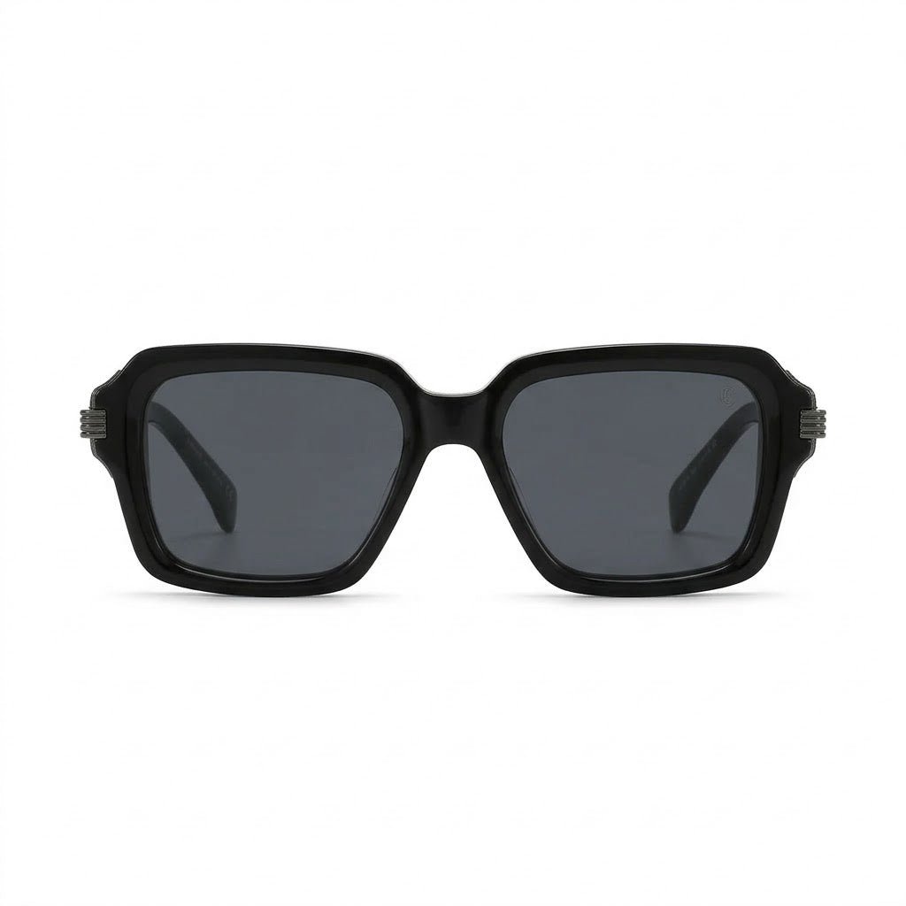 Lunettes de Soleil Cartier – Carré Noir Brillant Branches Métal Gravé