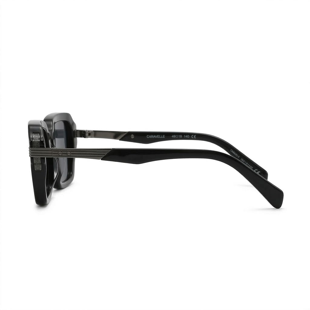 Lunettes de Soleil Cartier – Carré Noir Brillant Branches Métal Gravé