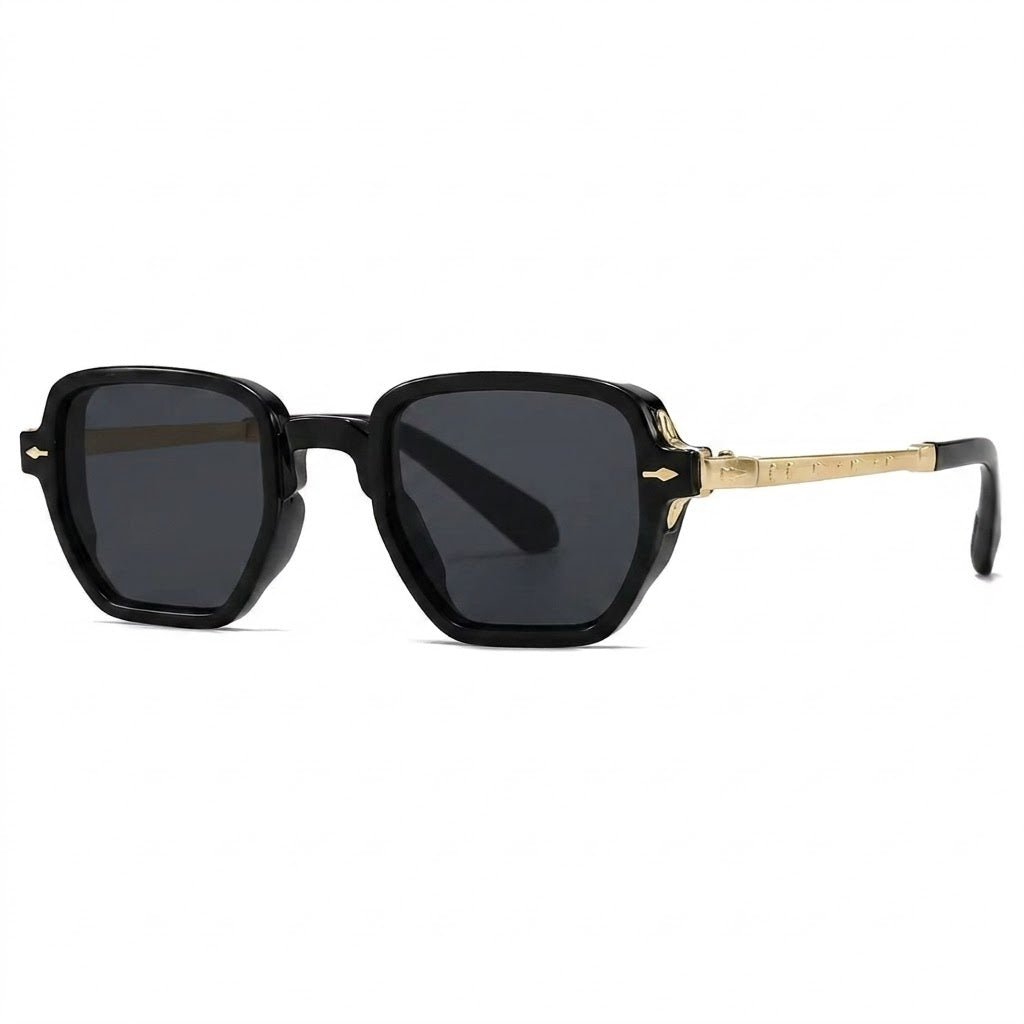 Lunettes de soleil petite monture polygonale noire et or – Amzi Optique Dakar