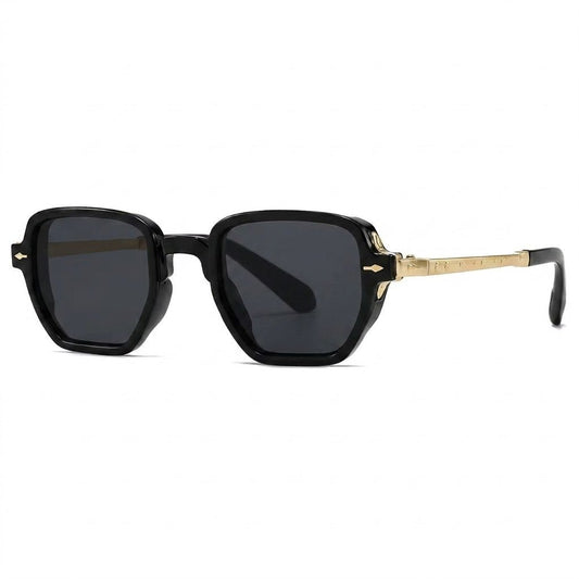 Lunettes de soleil petite monture polygonale noire et or – Amzi Optique Dakar