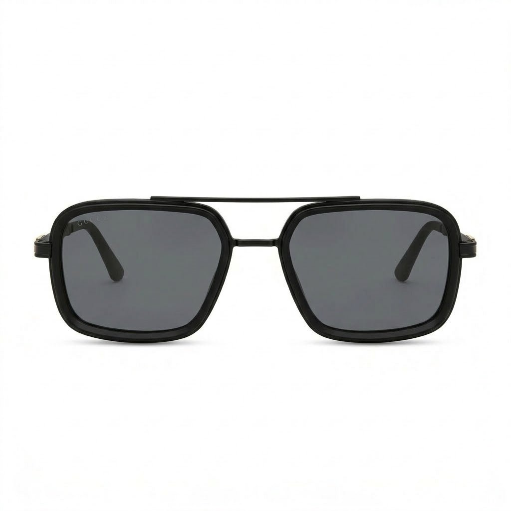 Lunettes de Soleil Gucci – Carré Noir Mat Double Pont Métal Fin