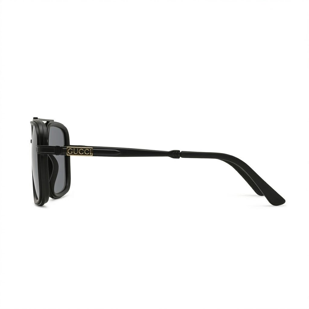 Lunettes de Soleil Gucci – Carré Noir Mat Double Pont Métal Fin
