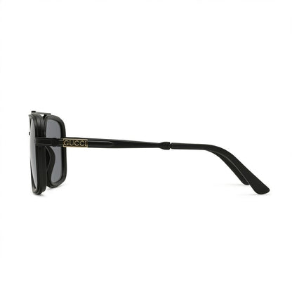 Lunettes de Soleil Gucci – Carré Noir Mat Double Pont Métal Fin