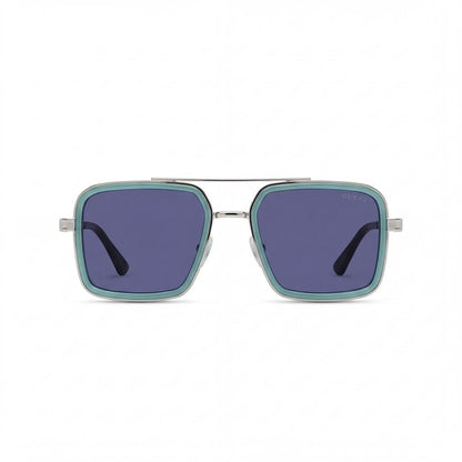 Lunettes de soleil Gucci – Carré turquoise à verres bleu-violet dégradés