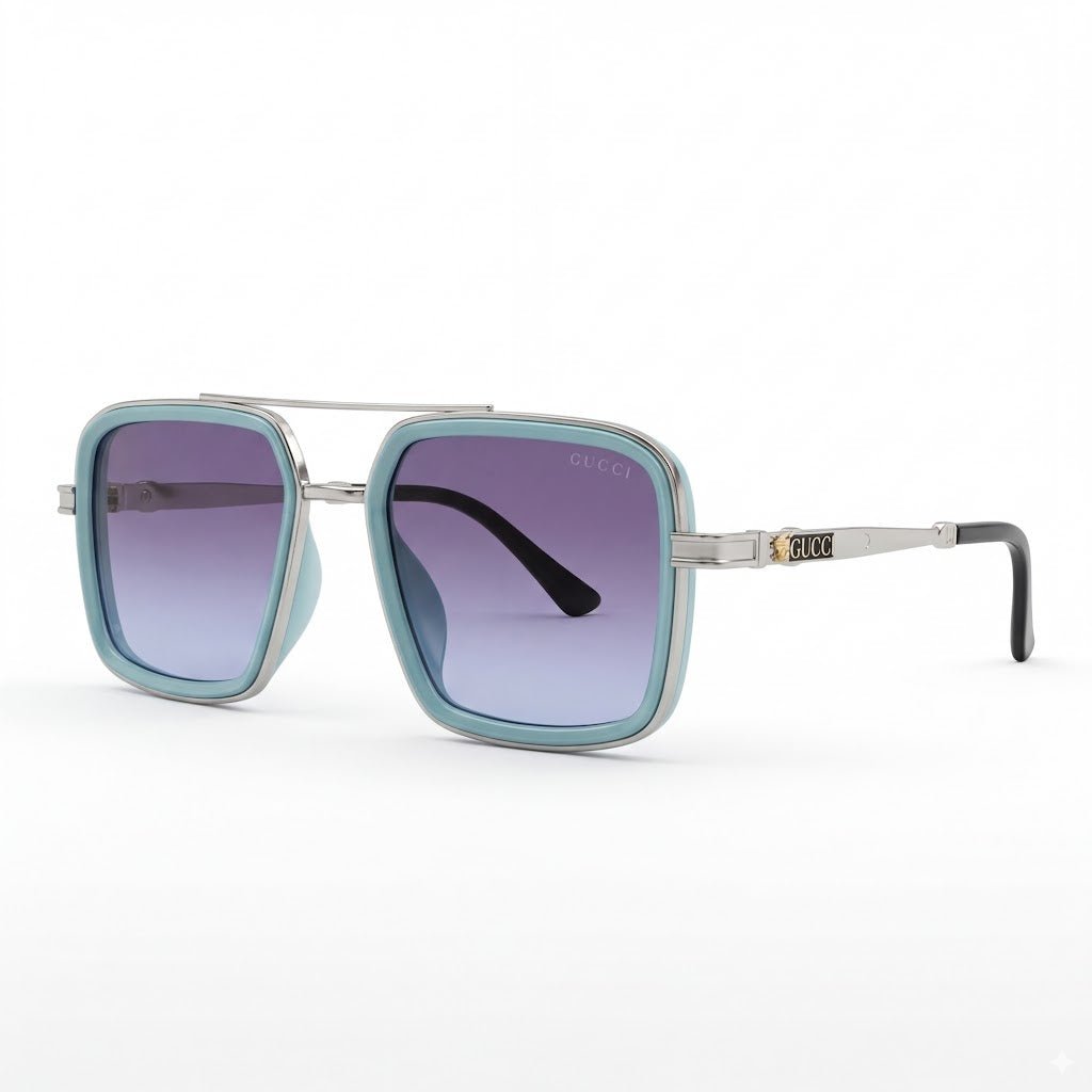 Lunettes de soleil carrées turquoise verres bleu-violet dégradés – Amzi Optique Dakar