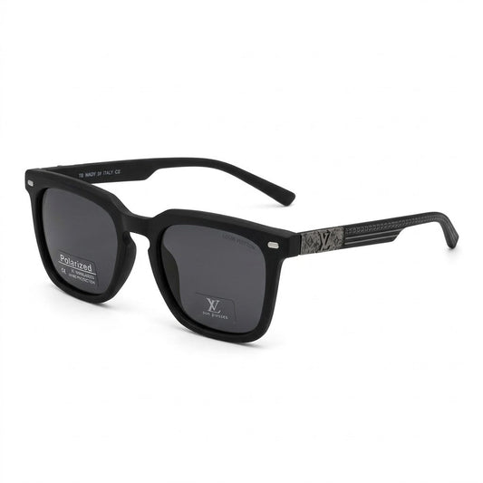 Lunettes de Soleil Louis Vuitton – Carré Noir Mat Polarisé Branches Ornées Texturées