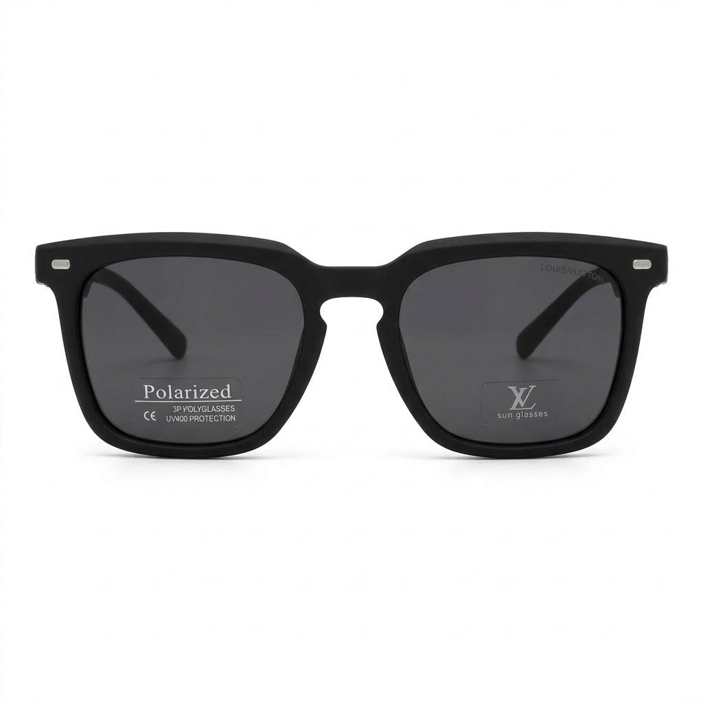 Lunettes de Soleil Louis Vuitton – Carré Noir Mat Polarisé Branches Ornées Texturées