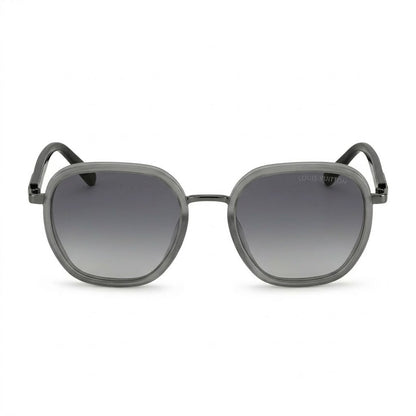 Lunettes de Soleil Louis Vuitton – Ronde Translucide Grise Branches Noires Verres Dégradés