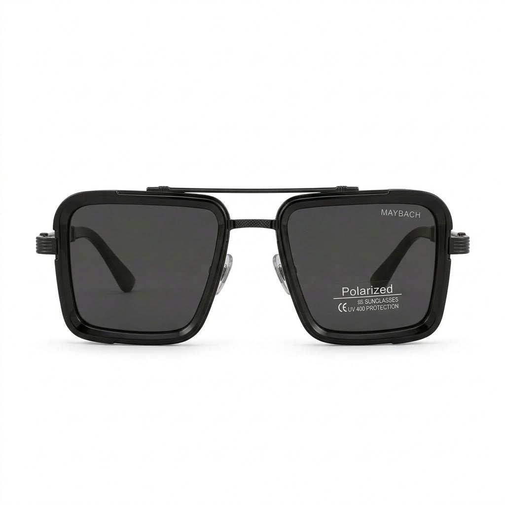Lunettes de soleil Maybach – Carré bimatière noir avec double pont métallique