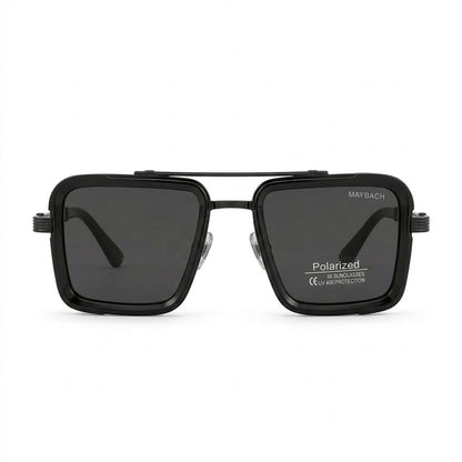 Lunettes de soleil Maybach – Carré bimatière noir avec double pont métallique