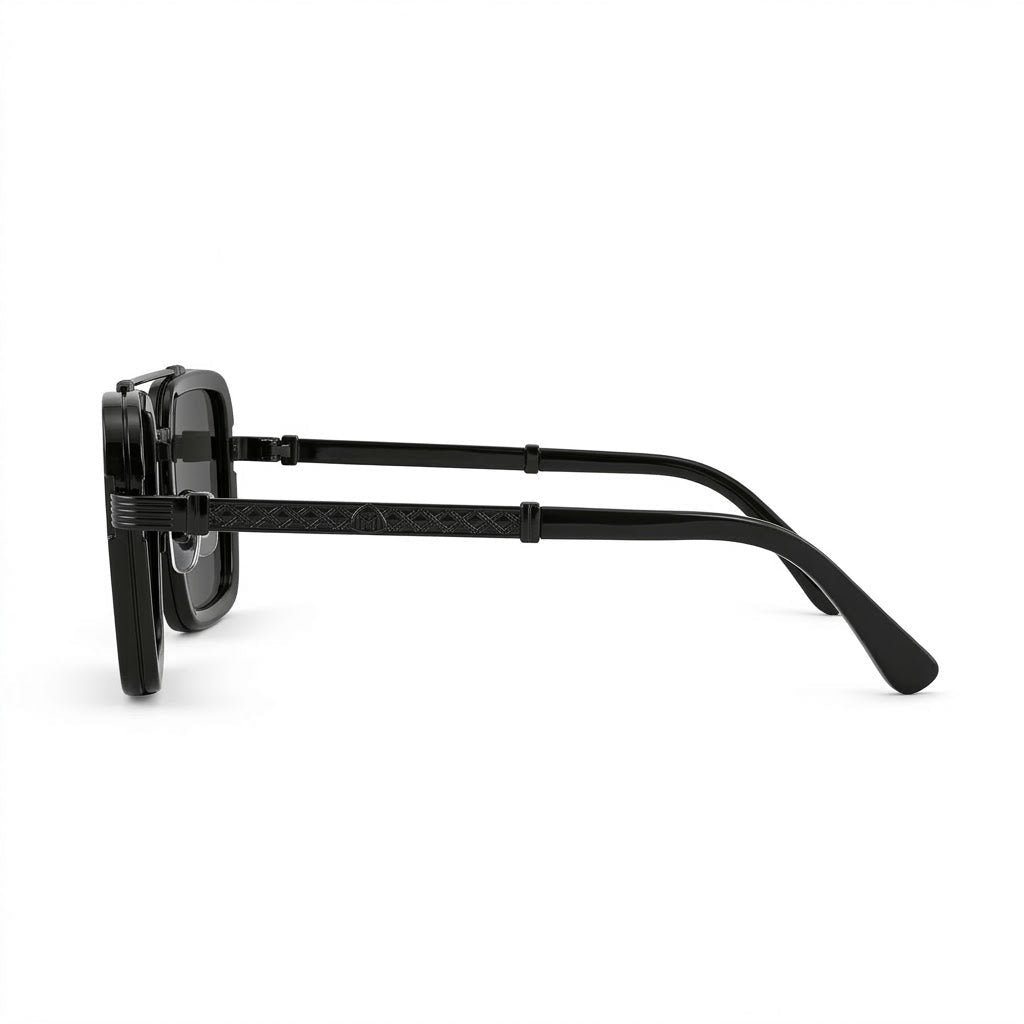 Lunettes de soleil Maybach – Carré bimatière noir avec double pont métallique