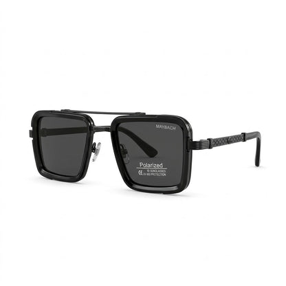 Lunettes de soleil Maybach – Carré bimatière noir avec double pont métallique