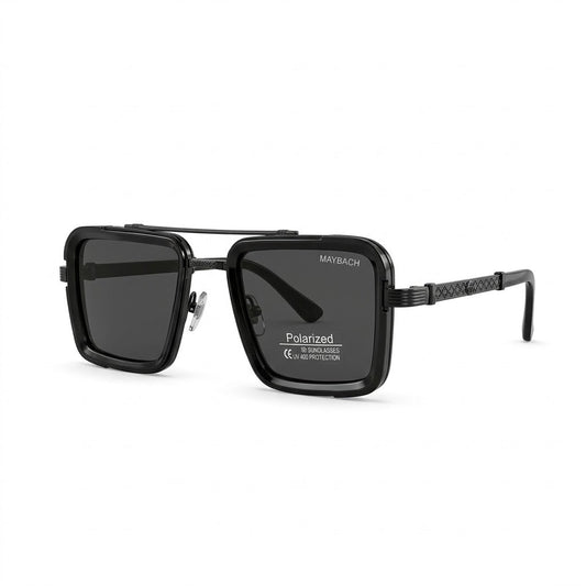 Lunettes de soleil Maybach – Carré bimatière noir avec double pont métallique
