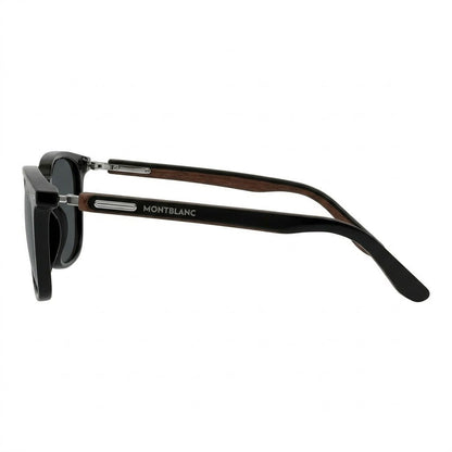 Lunettes de soleil Montblanc – Carré noir brillant avec branches en bois