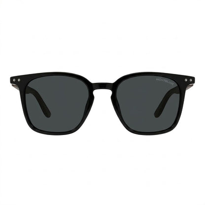Lunettes de soleil Montblanc – Carré noir brillant avec branches en bois