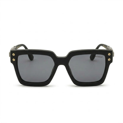 Lunettes de soleil Moscot – Carré noir mat avec rivets dorés et charnière ciselée