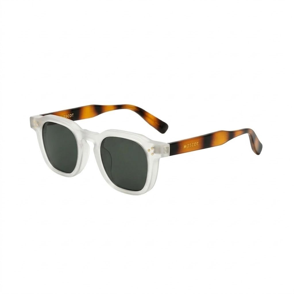 Lunettes de Soleil Moscot – Monture Bicolore Cristal et Écaille Style Rétro
