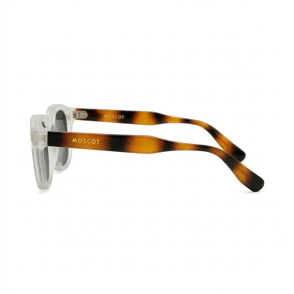 Lunettes de Soleil Moscot – Monture Bicolore Cristal et Écaille Style Rétro