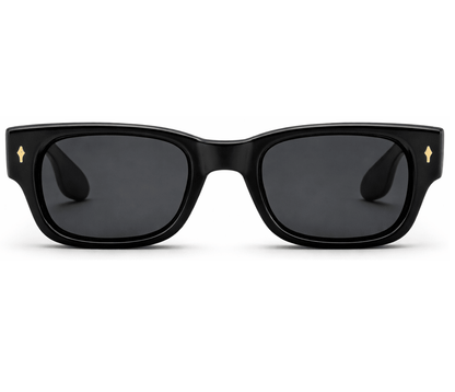 Lunettes de soleil Moscot – Rectangle noir brillant avec rivets dorés