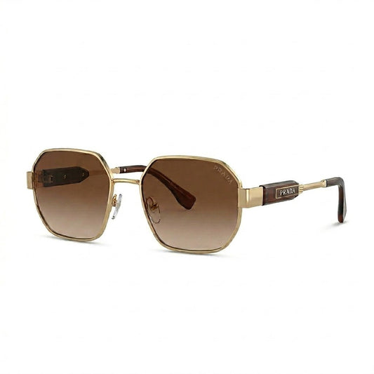 Lunettes de soleil Prada – Carré doré et écaille aux verres marron dégradés