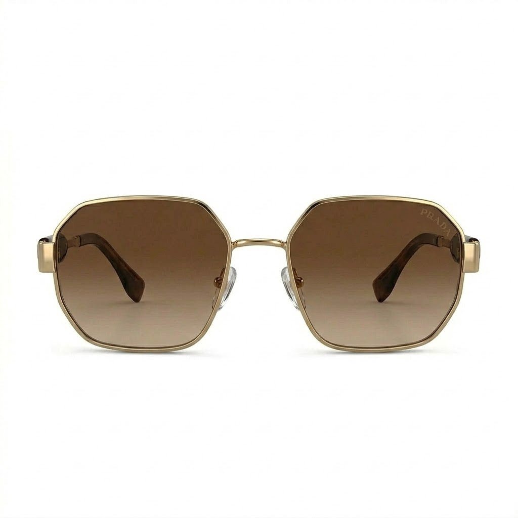 Lunettes de soleil Prada – Carré doré et écaille aux verres marron dégradés