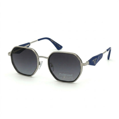 Lunettes de soleil octogonales argent et bleu verres gris dégradés – Amzi Optique Dakar