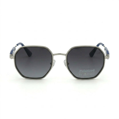 Lunettes de soleil Prada – Octogonale en argent et bleu aux verres gris dégradés