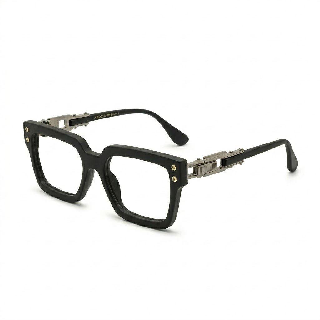 Lunettes photogray blue cut carrées noir mat temples gunmetal – Amzi Optique Dakar