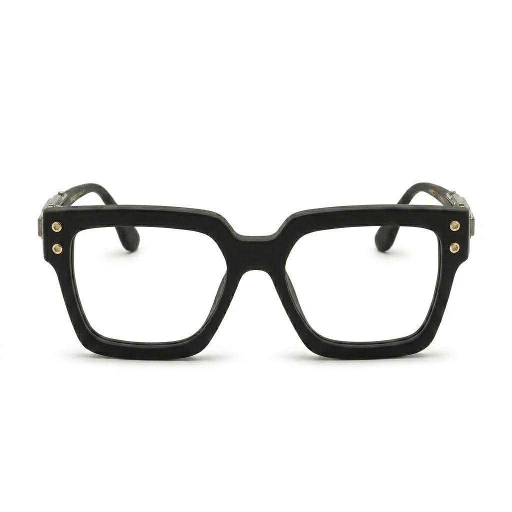 Lunettes Moscot Photogray Anti-Reflet Blue Cut – Carré Noir Mat Temples Ciselés Gunmetal