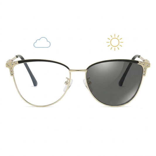 Lunettes Photochromiques - Cat Eye Dorée Strass Style Glamour