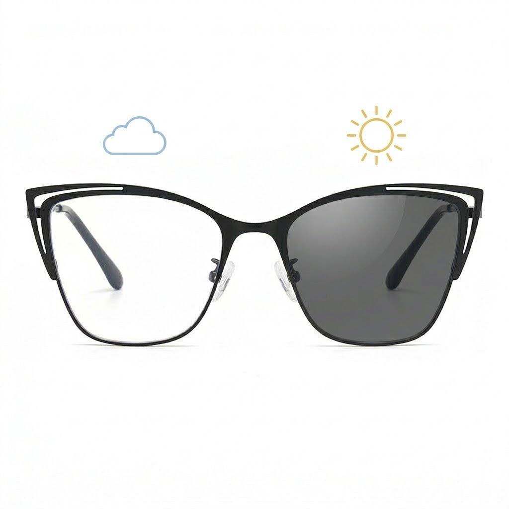 Lunettes Photochromiques – Cat Eye Métal Noir Look Architectural