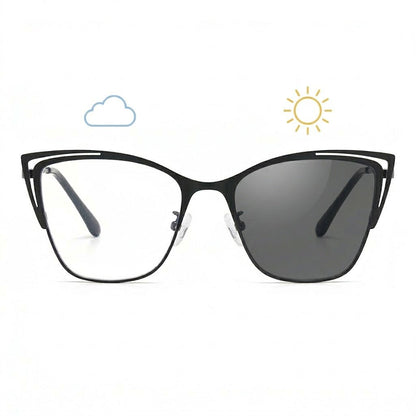 Lunettes Photochromiques – Cat Eye Métal Noir Look Architectural