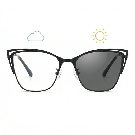 Lunettes Photochromiques – Cat Eye Métal Noir Look Architectural