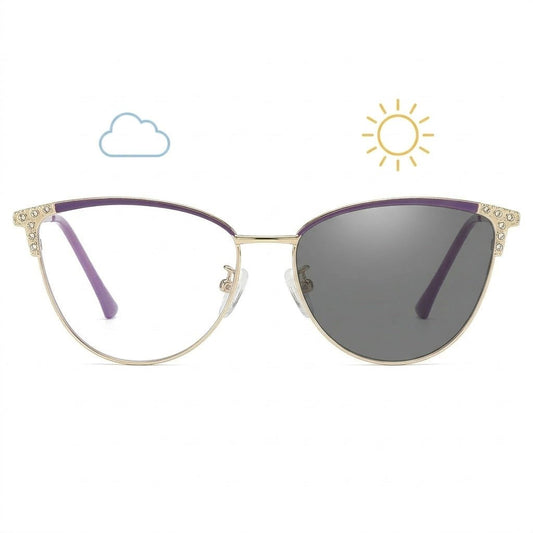 Lunettes Photochromiques - Cat Eye Violet et Doré Strass