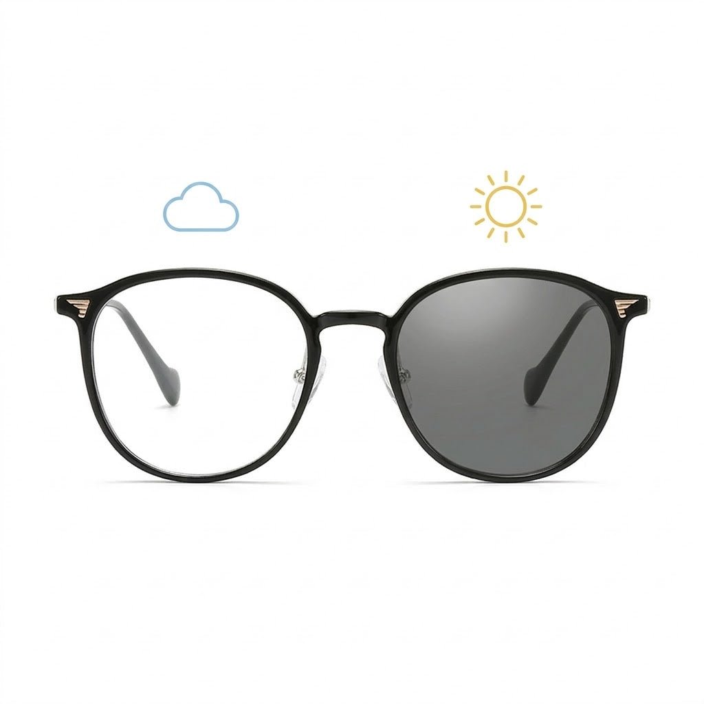 Lunettes Photochromiques - Cercle Noir Branches Or Fin