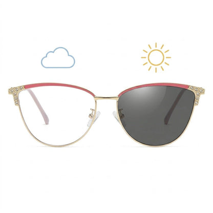Lunettes photochromiques œil de chat rose gold à strass – Amzi Optique Dakar