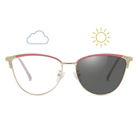 Lunettes photochromiques œil de chat rose gold à strass – Amzi Optique Dakar