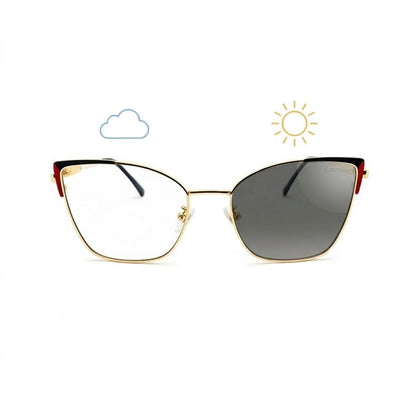 Lunettes photochromiques œil de chat tricolore or noir rouge – Amzi Optique Dakar