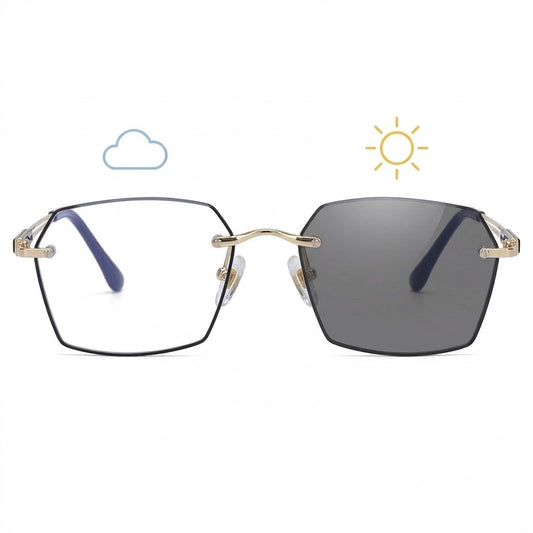 Lunettes Photochromiques - Polygonales Dorées Branches Bicolores