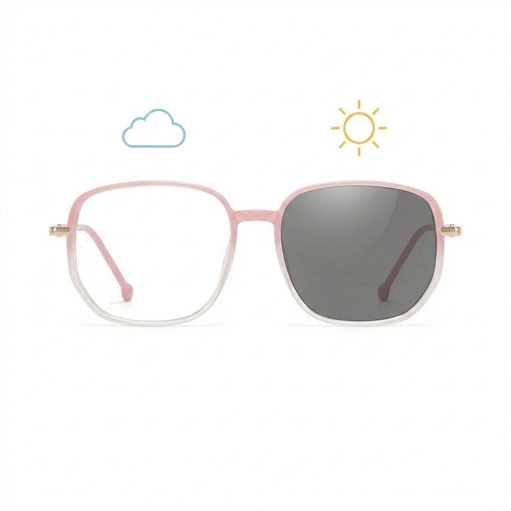 Lunettes photochromiques carrées rose translucide – Amzi Optique Dakar