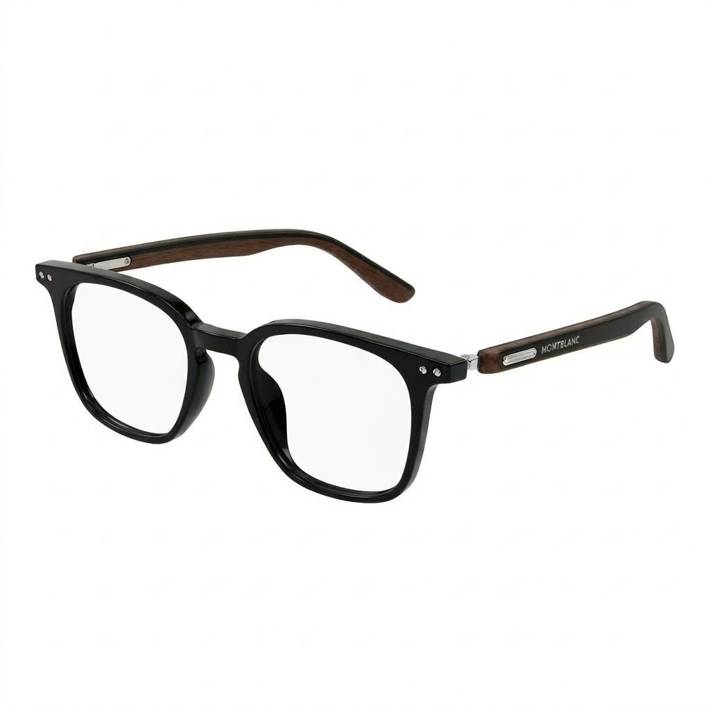 Lunettes Photogray Anti-Reflet Montblanc – Carré Noir Brillant Branches Bois Naturel