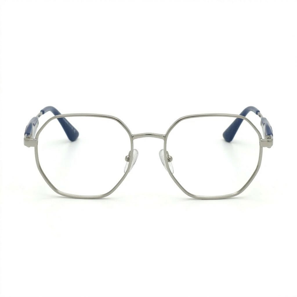 Lunettes Photogray Anti-Reflet Prada – Octogonale en métal argenté avec branches bleues