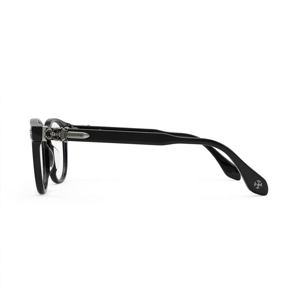 Lunettes Photogray Anti-Reflet – Ronde noire avec fleur de lys argentée