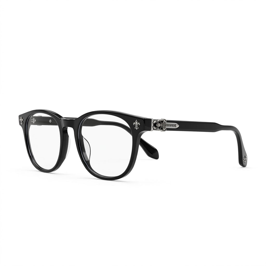 Lunettes Photogray Anti-Reflet – Ronde noire avec fleur de lys argentée
