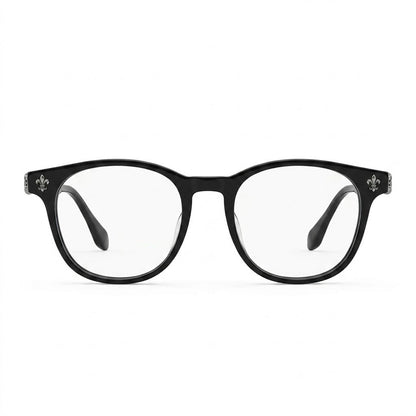 Lunettes Photogray Anti-Reflet – Ronde noire avec fleur de lys argentée