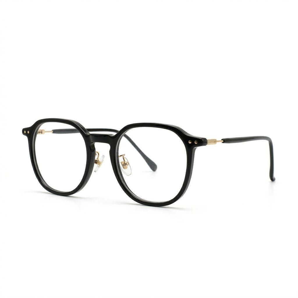 Lunettes photogray rondes polygonales noires et dorées – Amzi Optique Dakar